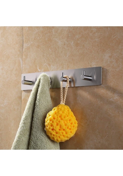 Paslanmaz Çelik 4 Topuzlu Bornoz Askısı Havluluk - Banyo Askısı - İnox - Kendinden Yapışmalı İnox - Paslanmaz Çelik