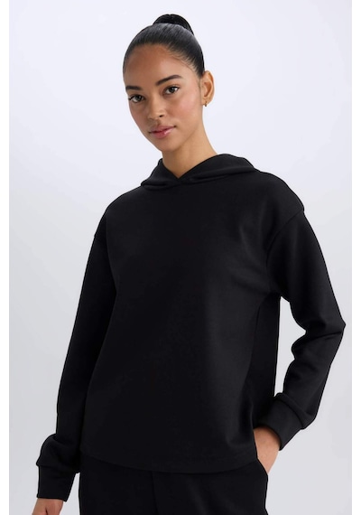 DeFactoFit Standart Fit Kapüşonlu Skuba Dalgıç Kumaş Sporcu Basic Düz Sweatshirt A5626AX25SPBK81
