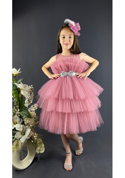 Mnk Baby & Kids Katkat Tüllü Buket Model Kız Çocuk Özel Gün Abiye 001