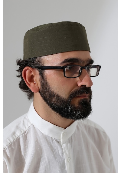 Elif Vav Nakışlı Kalıp Namaz Takkesi - Haki Haki