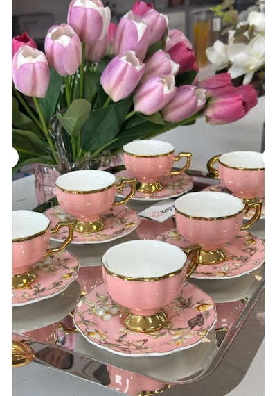 Eldon 6 Kişilik Porselen Fincan Takımı Pudra Pudra Pembe