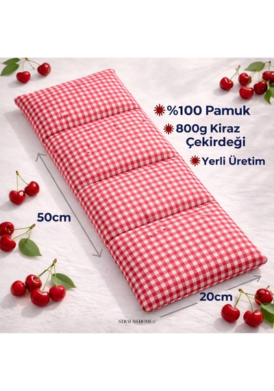 Strauss Home Kiraz Çekirdeği Yastığı Mikrodalga, Boyun Ve Omuz Kiraz Çekirdeği Yastığı, Pamuk Kumaş 50x20cm Kırmızı