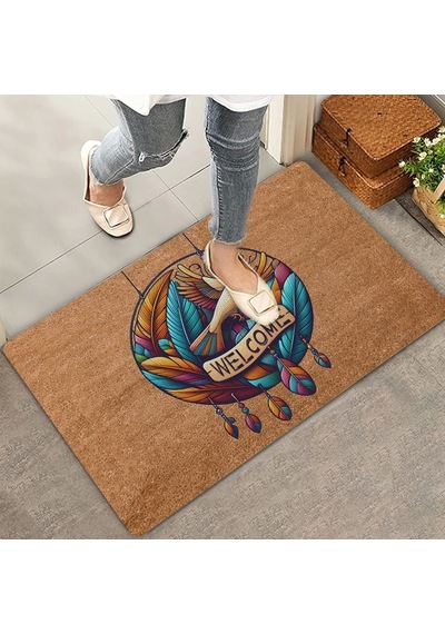 Valerine Life Tüy Ve Kuş Çemberi Oyma Yazılı Welcome Kapı Önü Paspası 45x70cm