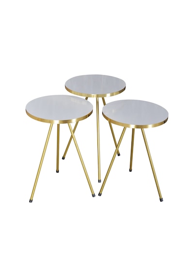 Zigon Sehpa 3'lü Altın Metal Ayak Gold Beyaz