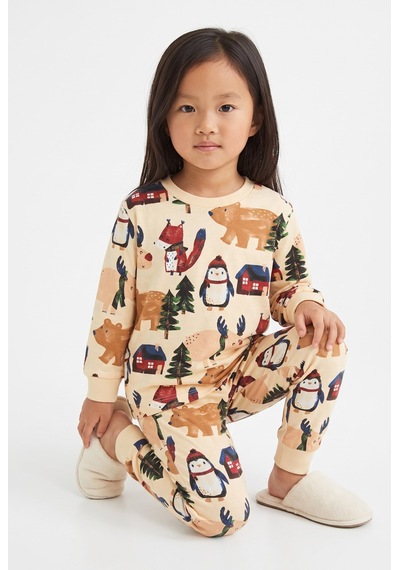 Minipomes Jungel Animals Pamuklu Çocuk Pijama Takım Bej