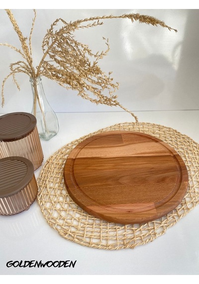 Yuvarlak Doğal Ahşap Sunum Tabağı Ahşap Sunumluk Kayın/gürgen Çap:30cm