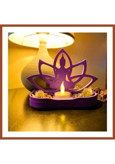 Bezos 3d Baskı Lotus Buda Mumluk - Dekoratif Tealight Mumluk-mor Pro