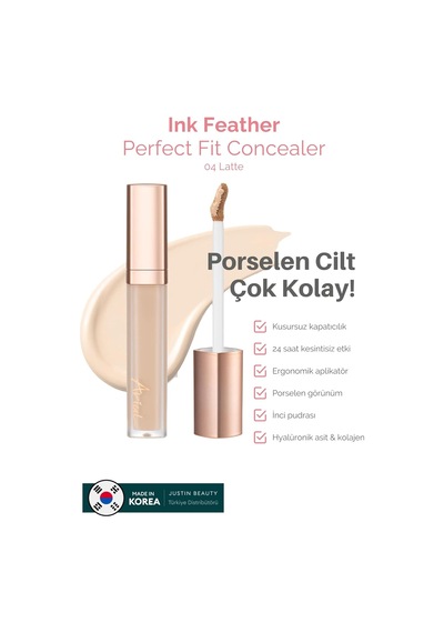 Ink Feather Perfect Fit Concealer 04 Latte - Spf30 Pa++ 24 Saat Kalıcı Çok Yönlü Kapatıcı Çok Renkli
