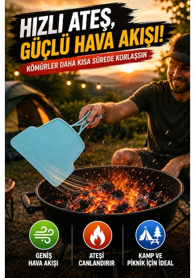 2'li Set Mangal Yelpazesi Ve Izgara Temizlik Fırçası Kamp Piknik Barbekü Mangal Aksesuarı Pratik
