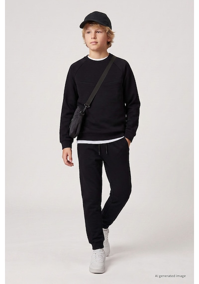 TOMMYLIFE Siyah Standart Fit Basic Dikiş Detaylı Erkek Çocuk Eşofman Takım - 11325