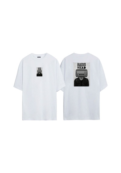 Thewert Unisex Radıo Head Ön Arka Baskılı Beyaz Oversize T-shirt