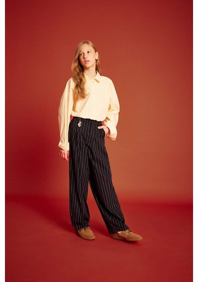 Defacto Kız Çocuk Baggy Fit Charm Detaylı Geniş Paça Gabardin Pantolon G3250a825wnar215 Antrasit-ar215