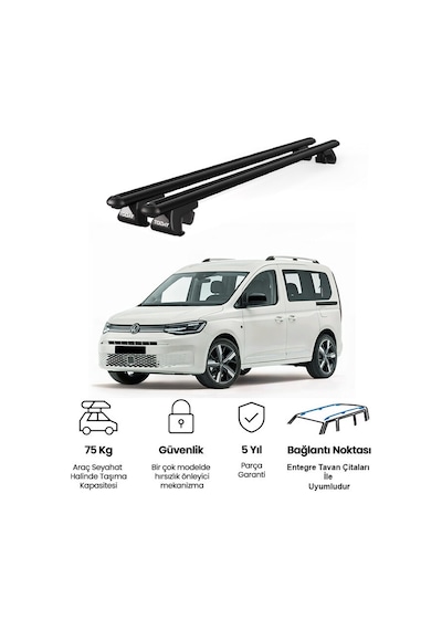 Volkswagen Caddy Van 2015 Ve Sonrası Uyumlu Siyah Ara Atkı Port Bagaj Tavan Barı