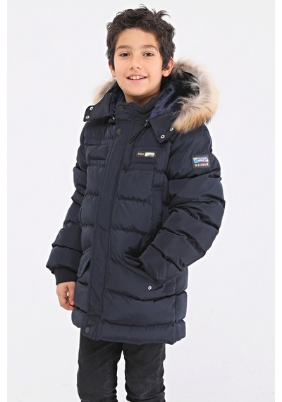 Natürel Kürklü Erkek Çocuk Şişme Mont 51246 Lacivert