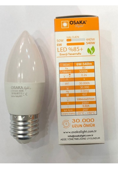 5 Adet Osaka 6w 50w 540 Lümen E27 Led Buji 3000 Kelvin Günışığı