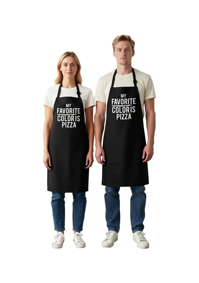 Unisex Mutfak Aşçı Önlüğü Pizza Baskılı Mizahi Tasarım Günlük Rah Siyah