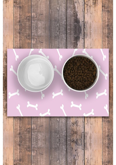 Evaşk  Vinil Kaymaz Tabanlı Keçe Baskılı Evcil Hayvan Pet Mama Paspası 30x45 Renk PEMBE PM39MPEM