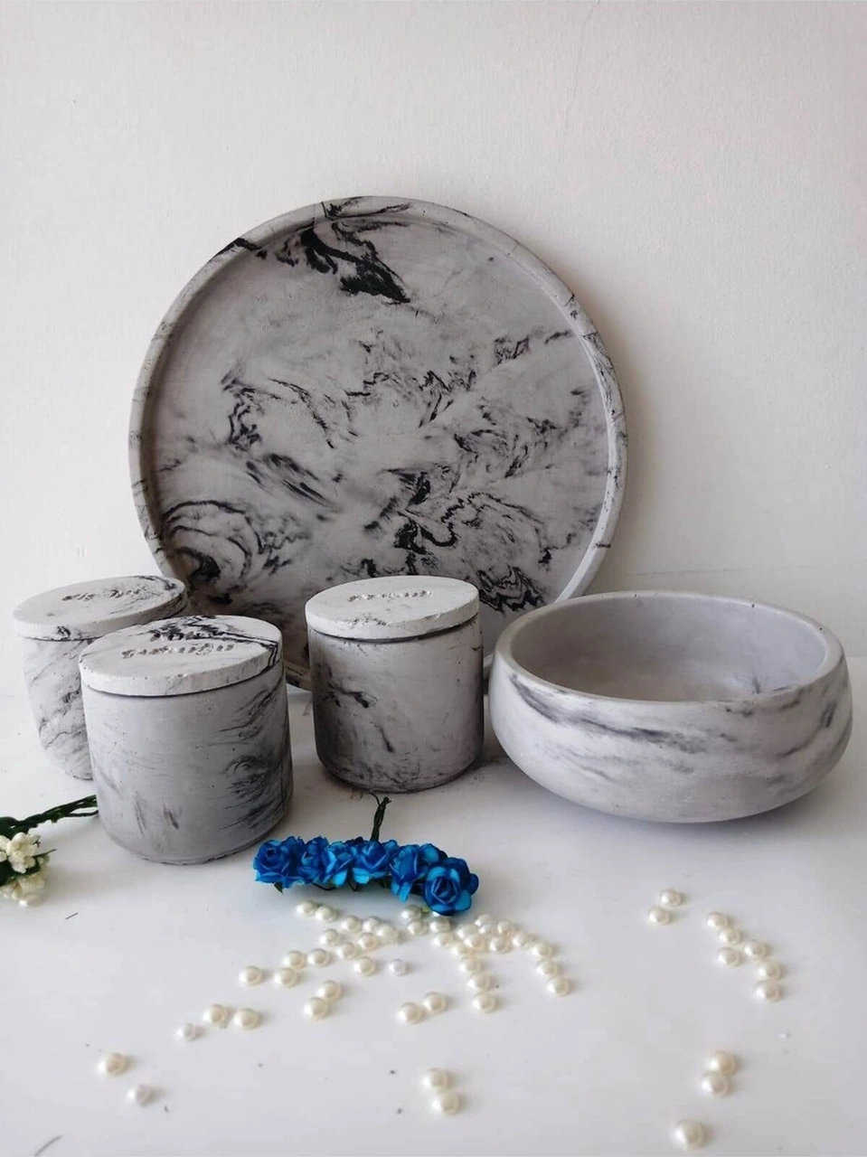 Marble Serisi Antrasit Havluluk Ve Organizerli ,tepsili Beton Banyo Seti Antrasit