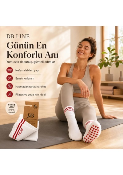 Genel Db Lıne Kaydırmaz Yoga Pilates Çorabı 4'lü Pamuklu Silikon Taban, Barre S Beyaz / 36-40 / 4 Adet