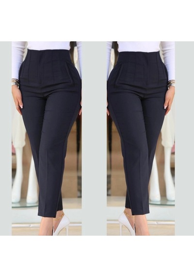 DefyModa Kadın Üste Oturan Paçası Bilek Üzerinde Biten Krep Kumaş Kumaş Pantolon 36 S - 50 5xl Siyah