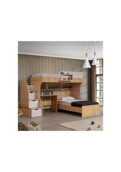 Ranza, Aura Ranza Karyola Masa 3 Kapaklı Dolap + 2 Comfort Yatak Ceviz - Beyaz 90 X 190 CM Ranza, Aura Ranza Karyola Masa 3 Kapaklı Dolap + 2 Comfort Yatak Ceviz - Beyaz 90 X 190 CM