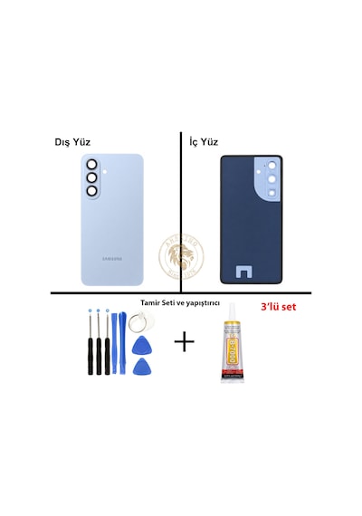 Samsung Galaxy S26 Plus Mavi Renk Lensli Arka Kapak + Tamir Seti + B7000 Yapıştırıcı Arka Cam Batarya Kapağı Pil Kapağı Lazer Kesim Back Cover Galaxy S26 Plus Uyumlu 47783369