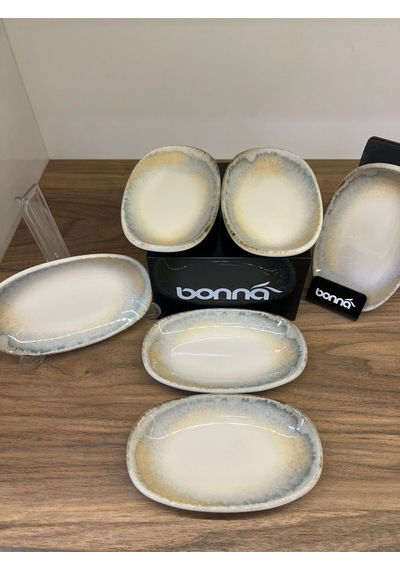 6 Lı Küçük Oval Tabak / Meze / Sunum / Appetizer Tabağı 15x8.5 Cm Bonna Knidos Gourmet Oval Plate