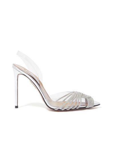 Aquazzura Gatsby 105 Kristal Slingback Topuklu Ayakkabı - Gümüş