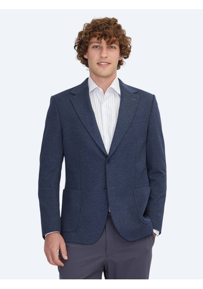 Kip Mavi Çizgili Modern Fit Örme Ceket Mavi