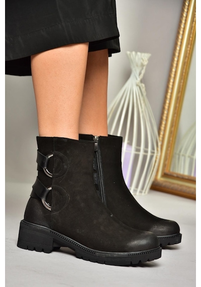Fox Shoes T654047101 Siyah Hakiki Deri Nubuk Kadın Bot Siyah-Nubuk Siyah