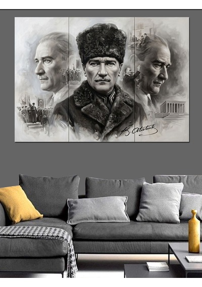 Üç Farklı Atatürk Portresi Çalışması Dekoratif Kanvas - Mdf Ahşap Tablo