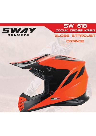 Sway 618 Startust Çocuk Cross Kaskı Bisiklet Motosiklet Enduro Kask L Beden Turuncu Çocuk Kaskı