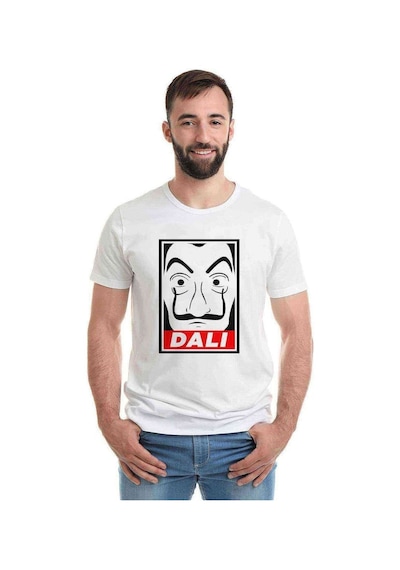La Case De Papel Salvador Dali Baskılı Beyaz Erkek Tshirt