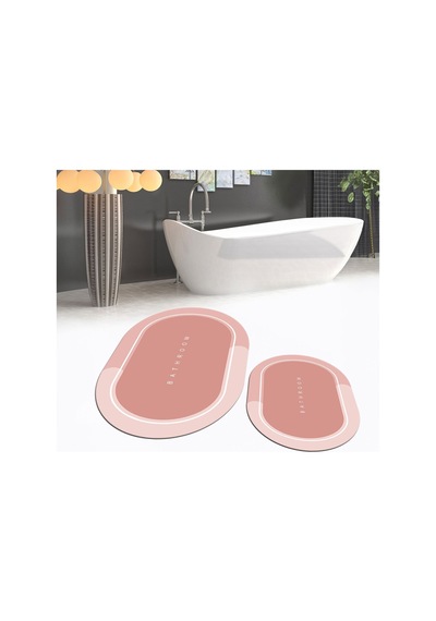 Buççin Online Mağaza Dijital Baskılı Kaymaz Taban Yıkanabilir Oval İkili Banyo Paspas Klozet Takımı, V-o-klozet-01-pembe, Çok Renkli