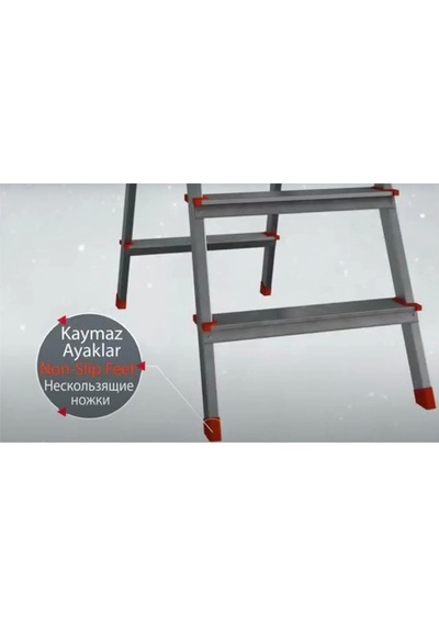 Saraylı Paslanmaz Alüminyum Çift Çıkışlı Çift Taraflı Seyyar Merdiven 4 4 Basamaklı