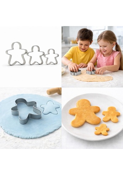 3'lü Adam Kurabiye Kalıbı Seti Paslanmaz Çelik Gingerbread Figür Hamur Kesici Çok Renkli