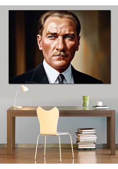 Atatürk Renkli Portre Dekoratif Kanvas - Mdf Ahşap Tablo