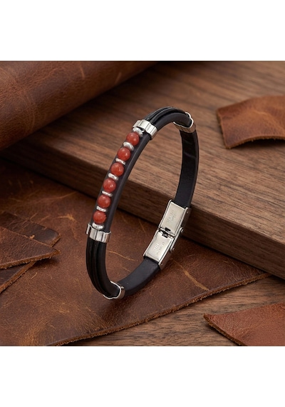 Moncuk Design Kırmızı Akik Taşlı Deri Bileklik 33511g6d4m Çok Renkli