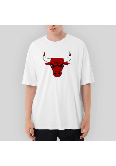 Chicago Bulls Logo Oversize Beyaz Tişört Beyaz