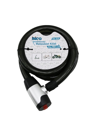 Anahtarlı Aç-kapa Kilit Kapaklı Motor - Bisiklet Kilit Çelik Tel Siyah Şeffaf Kılıf 24mmx150cm 5545 Çok Renkli