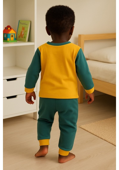 Aden Kids Çocuk Mevsimlik Penye Pijama Takımı Yeşil Beyaz