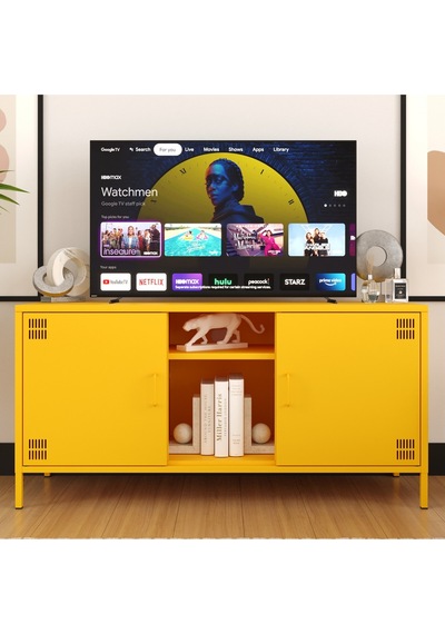 Pera Tv Ünitesi, Tv Dolabı,2 Kapaklı, Açık Raflı 130,50 X 40 X 64,50 Cm Ral 1018 Sarı Pera Tv Ünitesi, Tv Dolabı,2 Kapaklı, Açık Raflı 130,50 X 40 X 64,50 Cm Ral 1018 Sarı