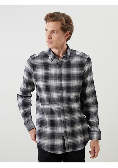 Lcwaıkıkı Classic Siyah Regular Fit Uzun Kollu Ekose Poplin Erkek Gömlek