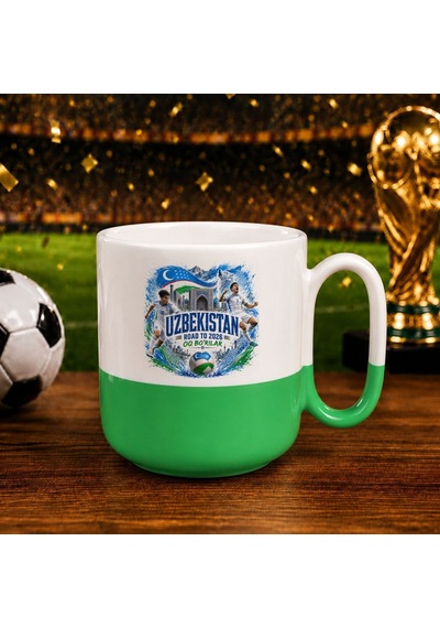 Bk Gift Özbekistan Taraftar Temalı 2026 Dünya Kupası Tasarımlı Yeşil Joyful Kupa Bardak Beyaz