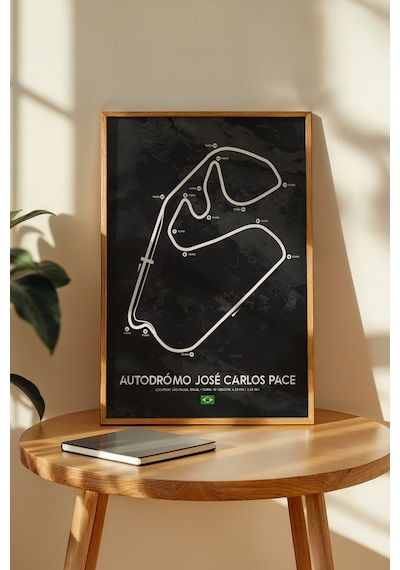 São Paulo F1 Pisti Ahşap Çerçeveli Tablo Brezilya Gp Dekor Poster Ahşap 01