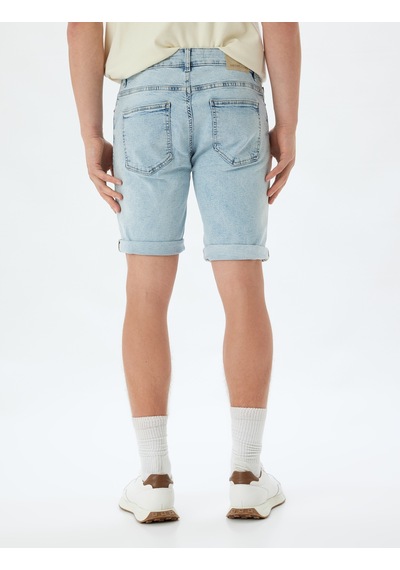 Koton Slim Fit Kot Şort Bermuda Cep Detaylı Pamuklu Bleach 4sam40068ıd Açık Mavi