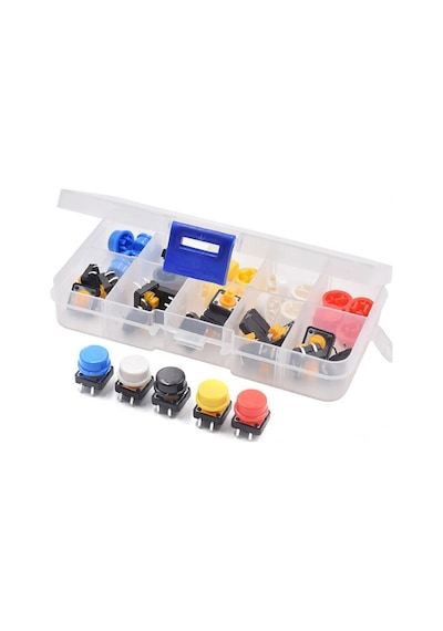 Kutulu 12x12mm 25 Adet Başlıklı Tact Buton Set 4 Pin 5 Renk Dokunmatik Anlık Basmalı Düğme Anahtar Push Soket Breadboard Pcb Devre