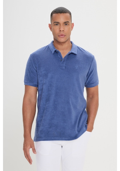AC&Co / Altınyıldız Classics Erkek Indıgo Slim Fit Dar Kesim Pamuklu Havlu Kumaş Polo Yaka Tişört Indıgo