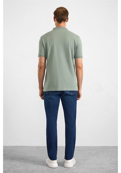 Süvari Su Yeşili Slim Düz Baskısız Pike Düğmeli Polo Yaka Tişört Sts1014000019-y01