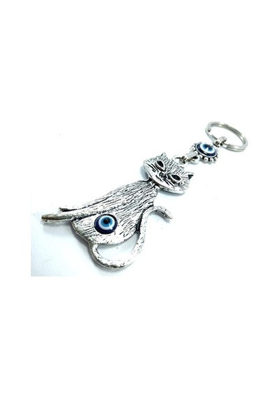 Nazar Boncuğu Metal Kedi Anahtarlık/dikiz Ayna Süsü Hediyelik Eşy
